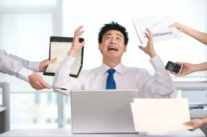 Frustrated office work at his desk